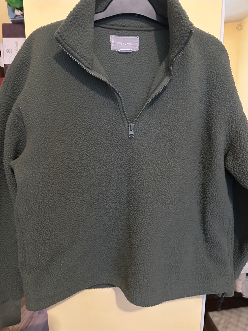 Everlane Olive Green Half-Zip Fleece Pullover